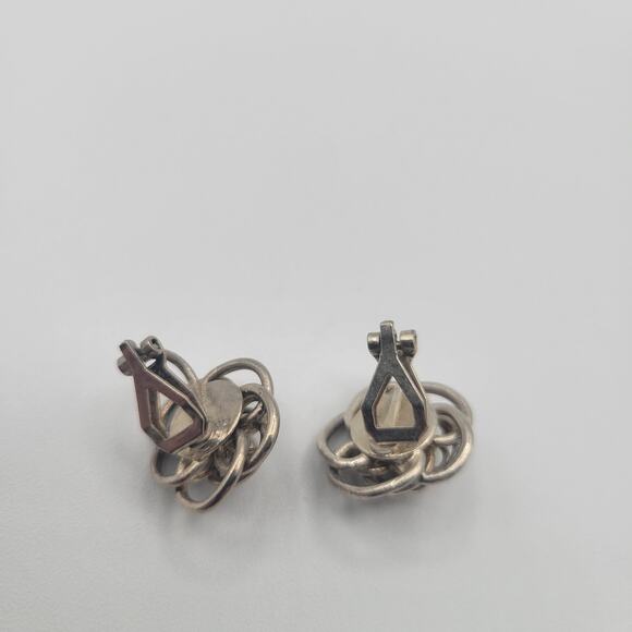 Vintage BARCS Silver TONE Amber Orange Glass CABOCHON Clip ON Earrings - Picture 2 of 3